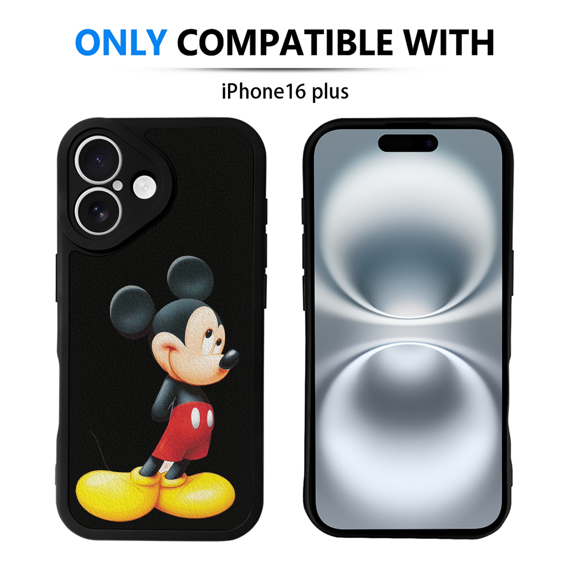 （画像用） ミッキーマウス Mickey Mouse 【iPhone 16シリーズ対応】シリコンスマホケース（レザー調） 材質：シリコン